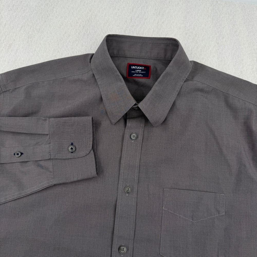 UNTUCKit Mens L Wrinkle Free Relaxed Fit Long Sleeve Button Down Gray Casual